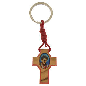 Key ring with cross, red edges, Carlo Acutis' image