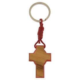 Key ring with cross, red edges, Carlo Acutis' image