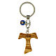 Key ring with olivewood tau and Carlo Acutis' medal s1