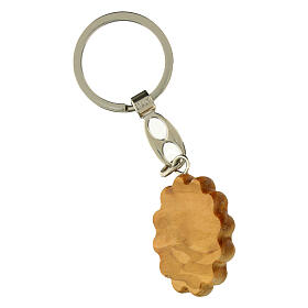 Key ring with blue sun and Carlo Acutis' image, olivewood from Assisi, 1.2x1.2 in