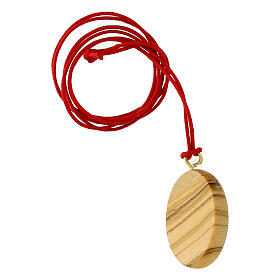 Oval pendant of Carlo Acutis, olivewood red sun