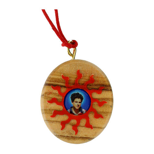 Oval Pendant Carlo Acutis Olive Wood Red Sun 1