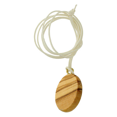 Pendente ovale Carlo Acutis legno ulivo sole bianco 2