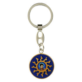 Carlo Acutis' key ring, olivewood medal with blue background, 1.2 in