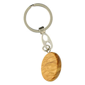 Carlo Acutis' key ring, olivewood medal with blue background, 1.2 in