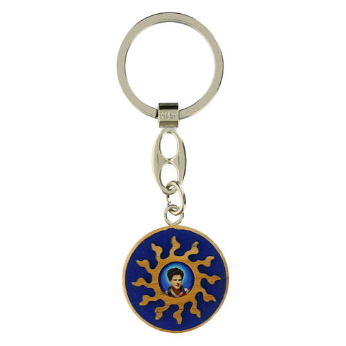 Portachiavi Carlo Acutis sfondo blu medaglia ulivo 3 cm 1