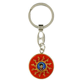 Carlo Acutis' key ring, red background, round olivewood medal, 1.2 in