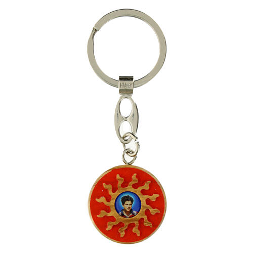 Carlo Acutis Keychain Red Background Olive Medal, 3 cm 1