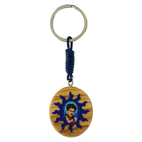 Key ring of Carlo Acutis, blue rays, 1.5x1.3 in olivewood medal