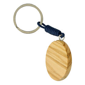 Key ring of Carlo Acutis, blue rays, 1.5x1.3 in olivewood medal