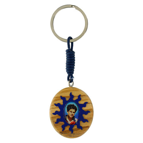 Porte-clé Carlo Acutis rayons bleus médaille olivier 3x3 cm 1