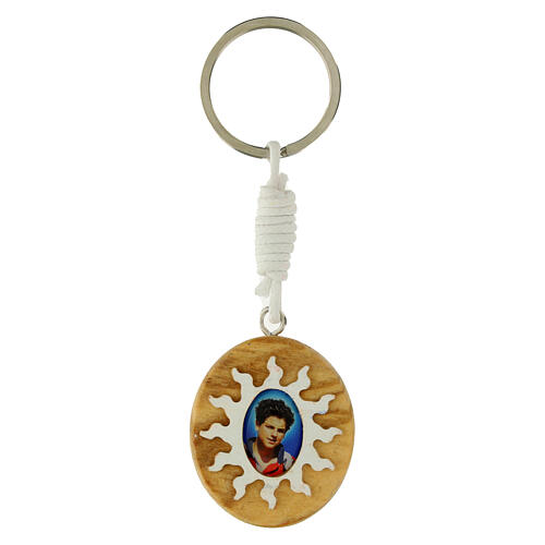 Portachiavi Carlo Acutis raggi bianchi medaglia ulivo 3x3 cm 1