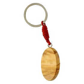 Key ring of Carlo Acutis, red rays, olivewood medal, 1.5x1.3 in