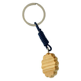 Carlo Acutis' key ring, olivewood sun with blue background