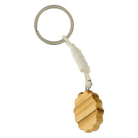 Carlo Acutis' key ring, sun on white background, olivewood medal