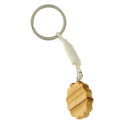 Carlo Acutis' key ring, sun on white background, olivewood medal 2