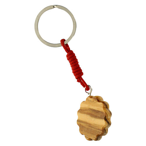 Carlo Acutis Keychain Red Background in Olive Wood 2