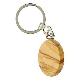 Key ring of Carlo Acutis, olivewood medal of 1.4 in, blue rays