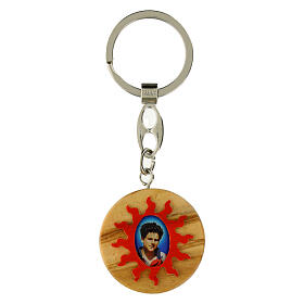 Key ring of Carlo Acutis, olivewood medal of 1.4 in, red rays