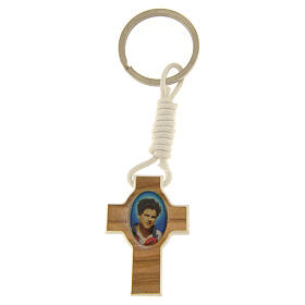 Key ring with cross, white edges, Carlo Acutis' image