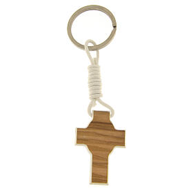 Key ring with cross, white edges, Carlo Acutis' image