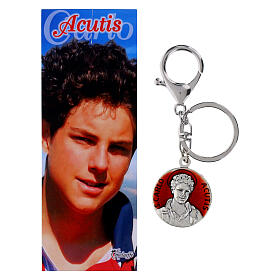 Llavero Carlo Acutis con mosquetón medalla esmaltada rojo
