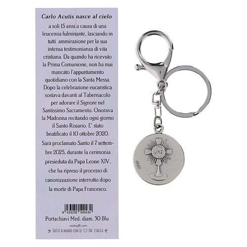 Portachiavi Carlo Acutis con moschettone medaglia smaltata di rosso 2