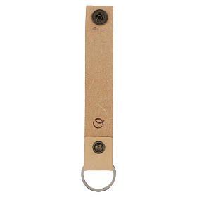 Erstkommunions-Schlüsselanhänger h 8 cm aus Leder pyrografiert mit Weintrauben- und Ährenmotiv