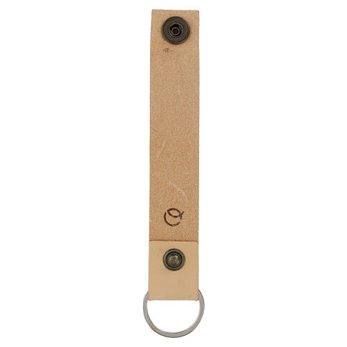 Portachiavi Prima Comunione h 8 cm cuoio uva spiga pirografata 2