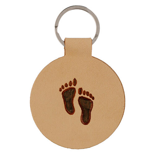 Round leather key ring  with footsteps imprint, 2-inch diameter 1