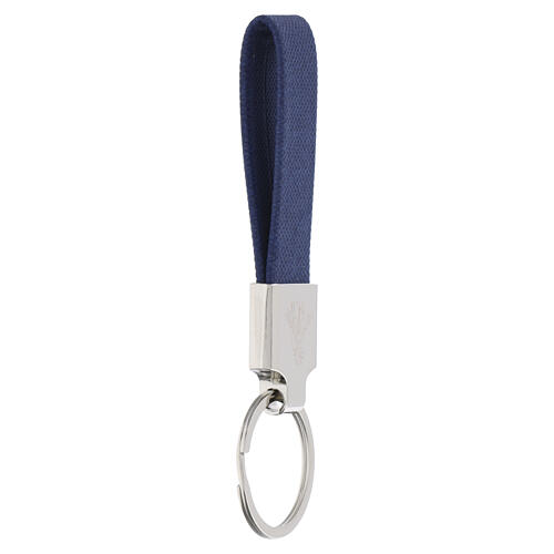 Llavero Virgen tejido azul metal grabado 2