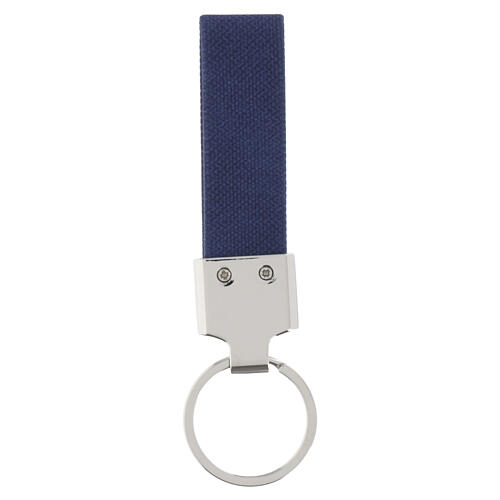 Porte-clé Vierge tissu bleu métal gravé 4