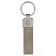 Porte-clé Saint Christophe tissu beige métal gravé s1