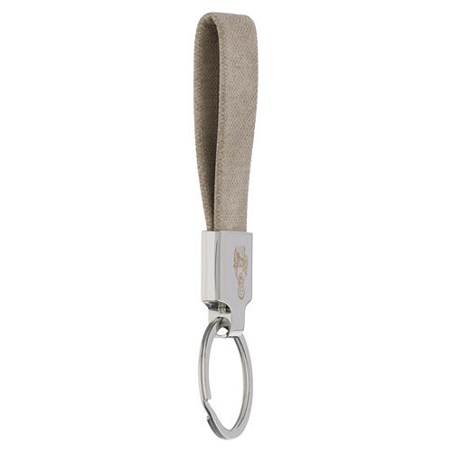 Portachiavi San Cristoforo tessuto beige metallo inciso 2