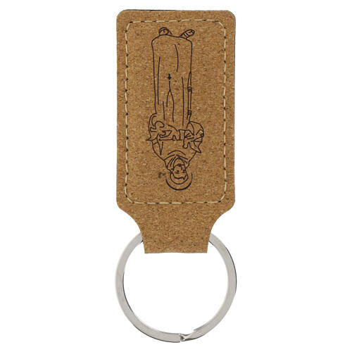 Rectangular stitched cork key ring with St. Francis of Assisi 2