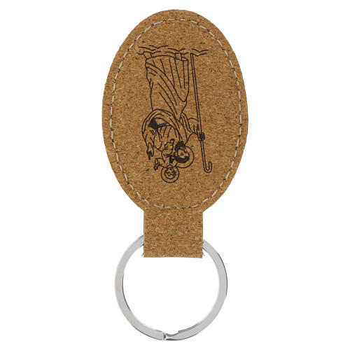 Llavero San Cristóbal corcho natural ovalado 2