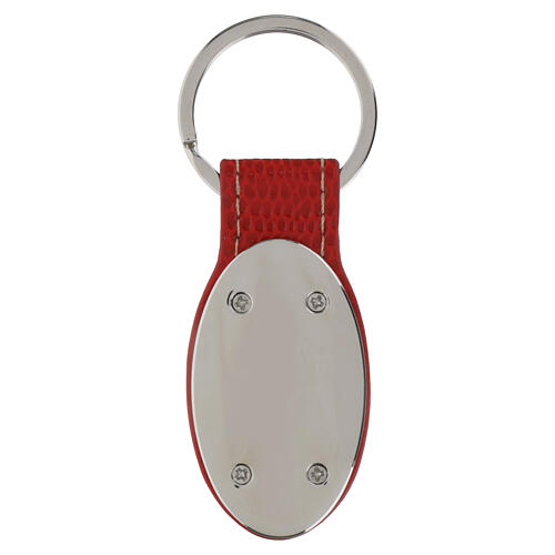 St. Carlo Acutis key ring, red faux-leather, metal 3
