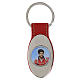St. Carlo Acutis key ring, red faux-leather, metal s1