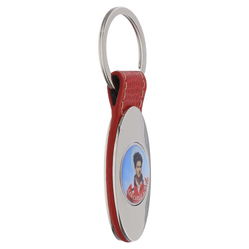 Saint Carlo Acutis Keychain in Red Faux Leather and Metal 2