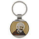 Porte-clés Padre Pio rond métal fond bois s1