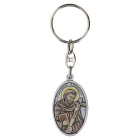Portachiavi religioso San Francesco 4,5cm colorata zama argentata
