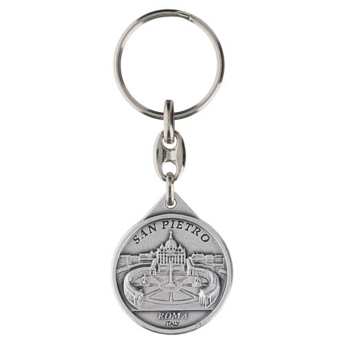 Pope Leo XIV / St. Peter's Basilica Round Religious Keychain, 25 mm, Silver-Plated Zamak 2