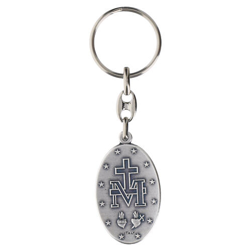Keyring with the Miraculous Medal in silver-plated zamak, 1.8 in 2