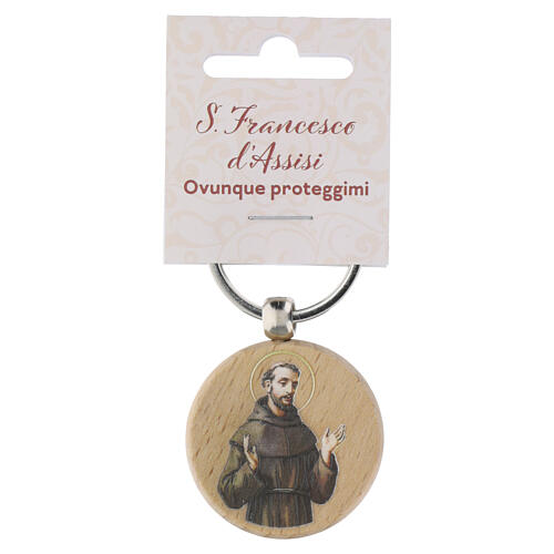 Porte-clés Saint François d'Assise bois naturel 4x3,6 cm 3