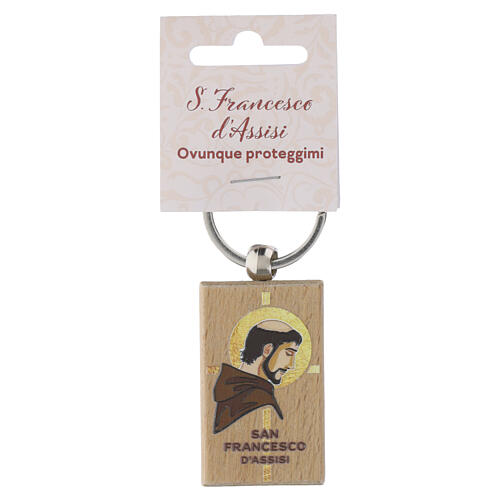 Brelok prostokątny ze świętym Franciszkiem, drewno, 5×3cm 3