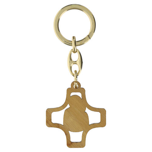 Poor Clares Monastery Olive Wood Keychain with Pierced Cross and Holy Family 3