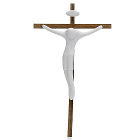 Stylized Wood Crucifix with Porcelain Body of Christ Pinton 20 cm