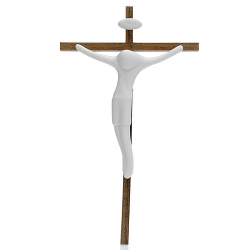 Stylized Wood Crucifix with Porcelain Body of Christ Pinton 20 cm 1
