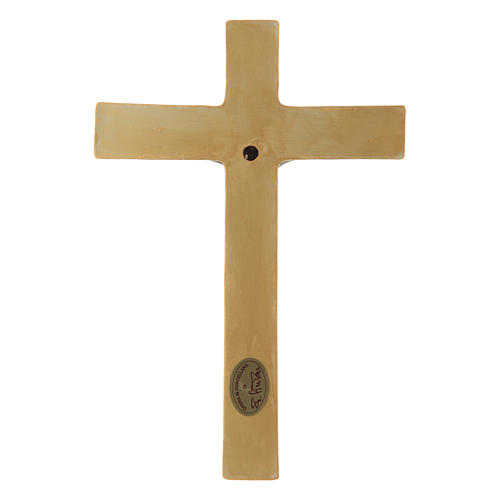 Baixo-relevo porcelana Pinton crucifixo túnica verde cruz dourada 25x17 cm 3