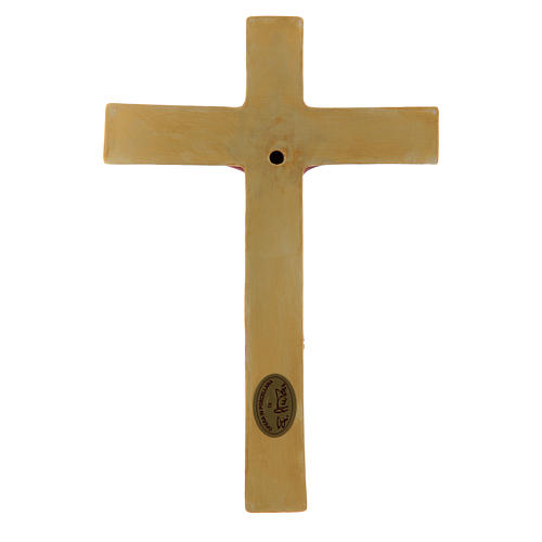 Bas-relief Pinton porcelaine crucifix tunique rouge croix dorée 25x17 cm 3